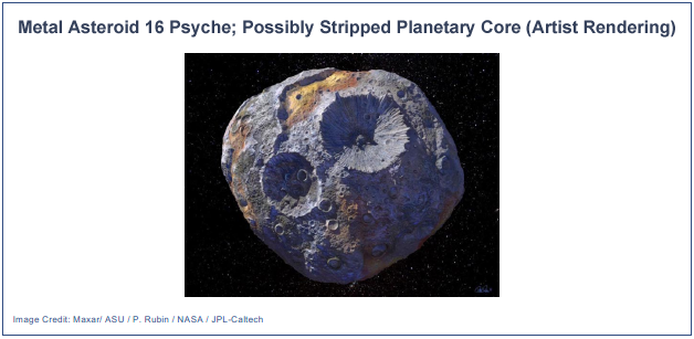 Metal Asteroid 16 Psyche; Possibly Stripped Planetary Core (Artist Rendering)